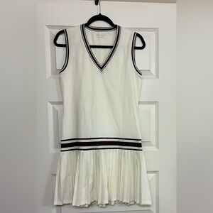 White Sleeveless Tennis Dress with navy and burgundy Trim